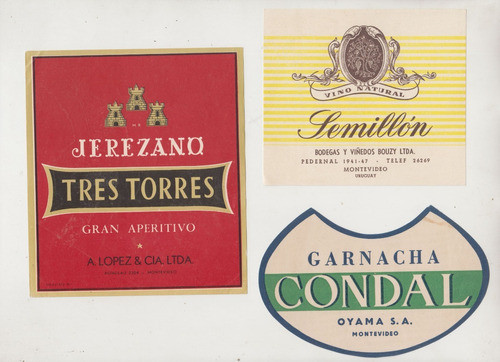 Lote 3 Antiguas Etiquetas De Vinos Uruguay Vintage Ephemera 0