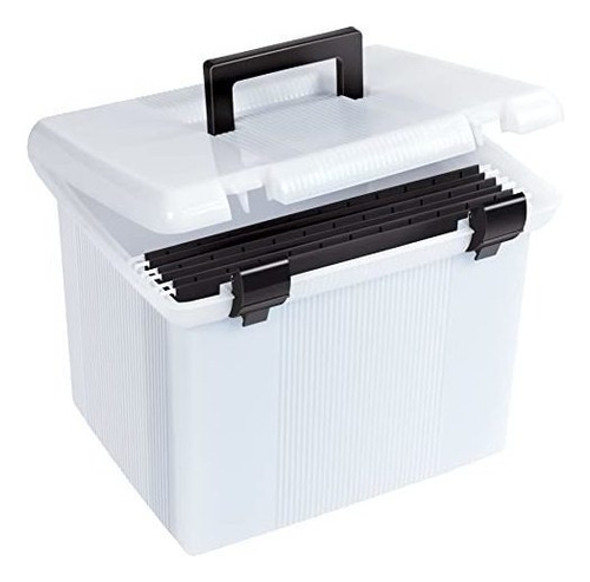 Caja De Archivo Portatil Blanco Esmerilado Tapa Con Bisagras 0