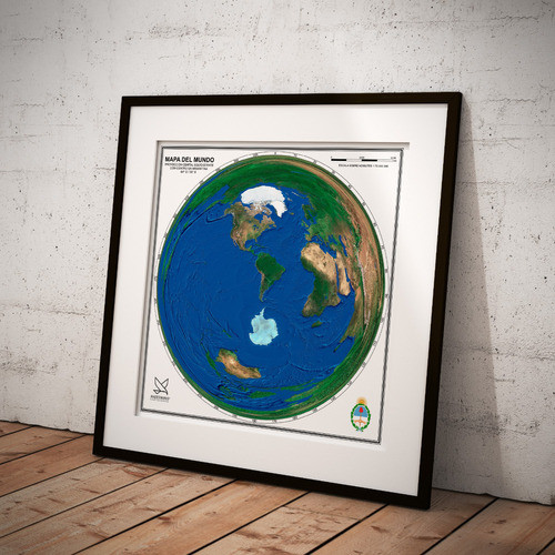Mapamundi Centrado En Argentina Satelital 61x61cm 1