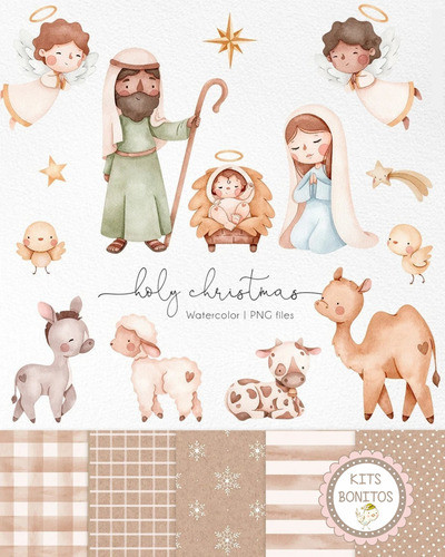 Kit Clipart Imagenes Png Papeles Navidad Pesebre Acuarela 0