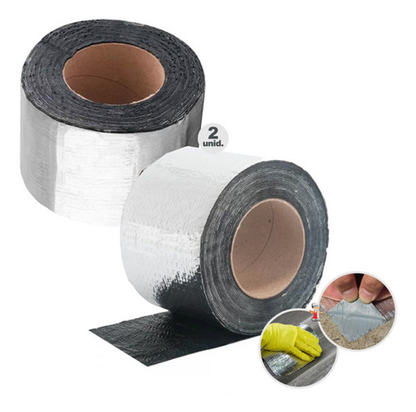 2 Manta Asfaltica Aluminizada 10cmx10m Impermebealiza Telhad 0