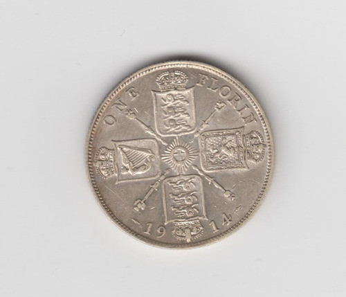 Moneda Inglaterra One Florin Año 1914 Plata Excelente 0