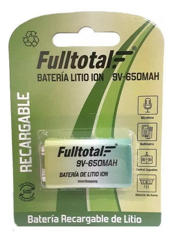 Combo Cargador 9v + 1 Bateria 9v Recargable Litio-ion 650mah 1