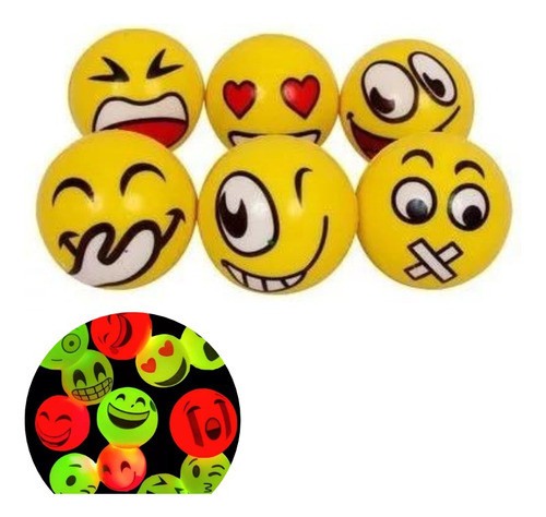 Pelota Emoji Luz Led Diam 60mm Niño Souvenir Juguete X12 0