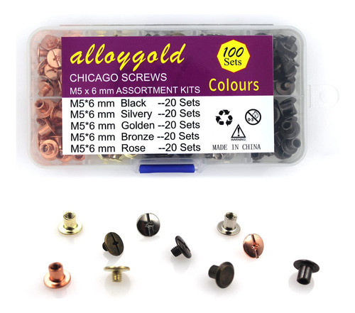Tornillos Remache Para Cuero M5 6mm  100u Pack 5colores 0