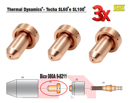 03 Pçs Bico Plasma Similar 9-8211 080a Esab Thermal Dynamics 0