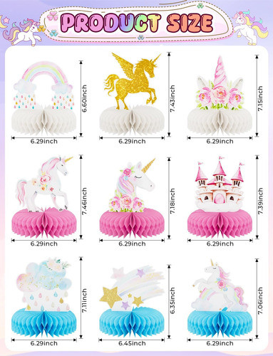 Centro De Mesa Unicornio Arcoíris 9 Pcs Para Fiestas 1