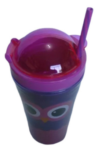 Caneca Copo Duplo Coruja Petisco Canudo Coleção Presente 1