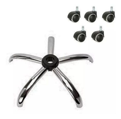 Combo Base Estella Cromada+5 Ruedas Para Pisos Delicados 0