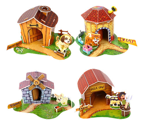 1 Pc De Papel 3d Rompecabezas Diy Cartoon Casa Del Animal Do 0