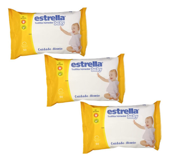 Pack X3 Toallitas Húmedas Cuidado Diario X50 Estrella Baby 0
