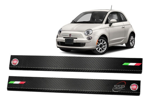 Cubre Zocalos Simil Carbono P/ Fiat 500 Logo + Bandera 0