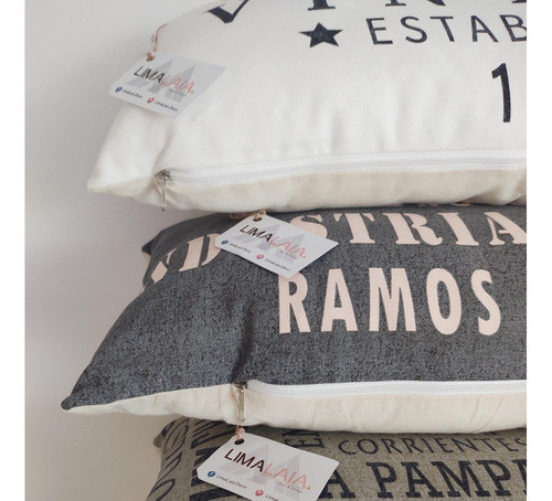 Almohadón Deco Frases Vintage Industrial 60x30 Cm Con Cierre 0