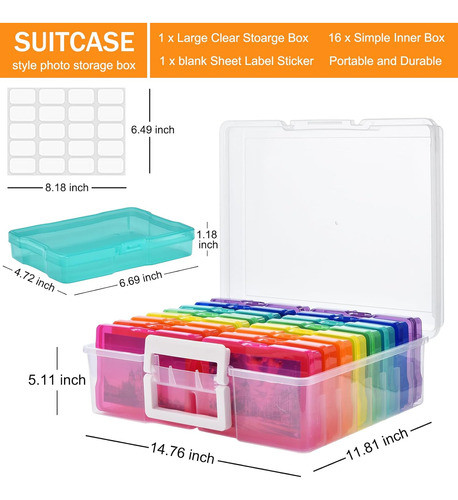 Caja De Fotos Con Asa, 10cm X 15cm, 16 Compartimentos 1