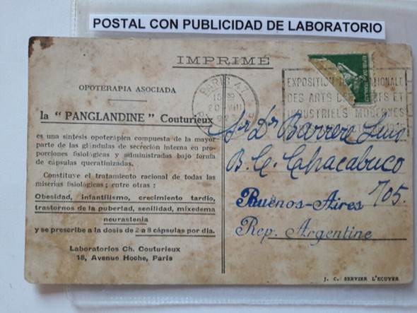 Antigua Postal Francesa Con Publicidad De Laboratorio 1 Antigua Postal Francesa Con Publicidad De Laboratorio 1