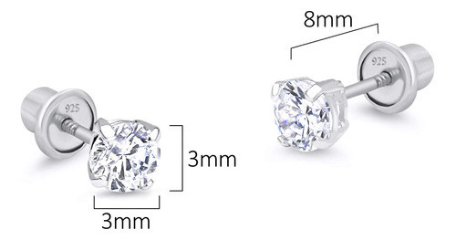 925 Sterling Silver Rhodium Plateado 3 Mm Birth Month Cubic 1