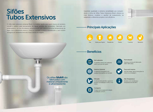 Sifão Tubo Extensivo Simples Universal 1,1m Multiuso Blukit 1