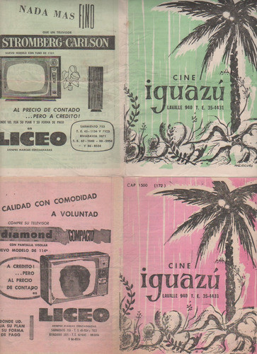 Lote 2 Antiguos Programa Cine - Iguazu  -  Año 1961 0