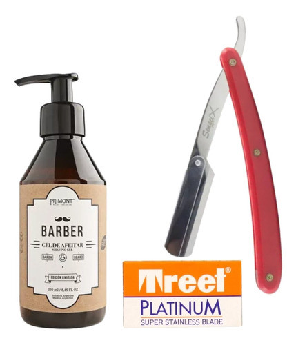 Kit Barba Navajin Rojo Sensei + Gel Feather + Hojas Afeitar 0