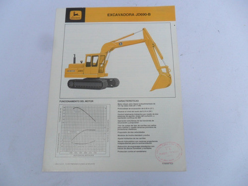 Folleto John Deere Excavadora Jd690 No Es Manual Antiguo 0