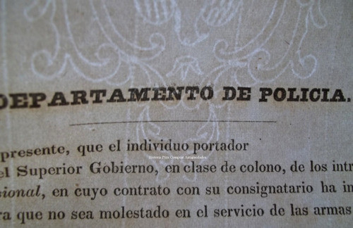 Salvoconducto Colono Año 1844 Antiguo 1