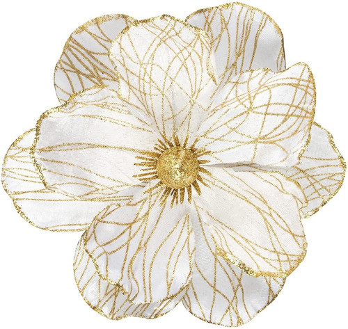 6 Flores Blancas/doradas Ki Store Adorno Arbol Navidad 22cm 0