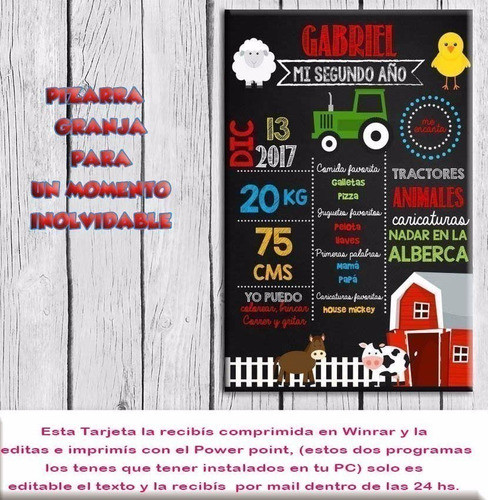 Tarjeta Pizarra Imprimible Editable Granja 1