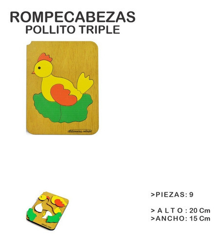 Rompecabezas Encastre De Pollito Madera 0