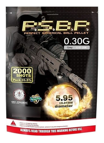 Balines 6 Mm G&g Bbs Airsoft Psbp 0,30 Grs Bolsa X 2000 0