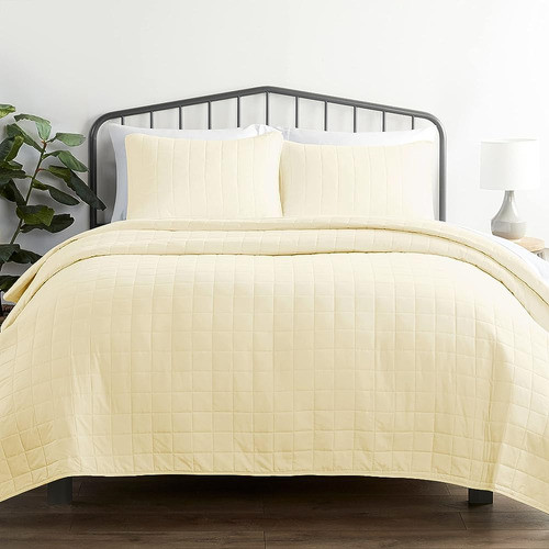 Ienjoy Home Quilt Set, Patrón Cuadrado, Amarillo, Twin 0