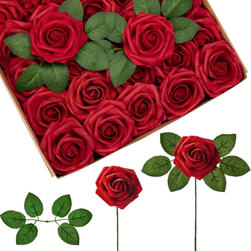 Flores Artificiales De Espuma De Latex Rosas Rojas Pack 25 0