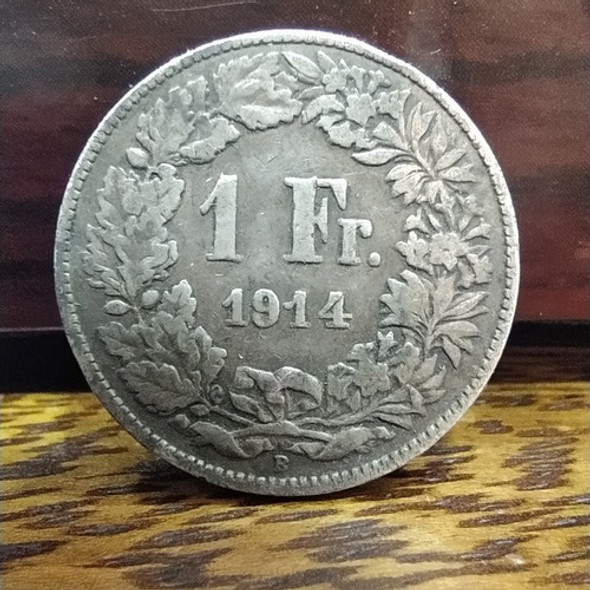 Antigua Moneda De Plata 1 Franco Suiza 1914 B Km# 24 0