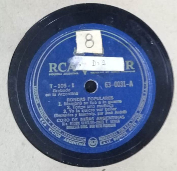 Coro De Niñas Argentinas Rondas Pupulares Disco 78 Rpm Kktus 0