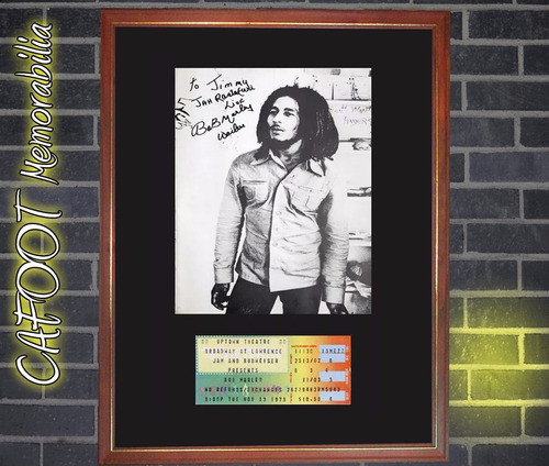 Bob Marley Cuadro Enmarcado Con Foto Firmada Y Entrada 0