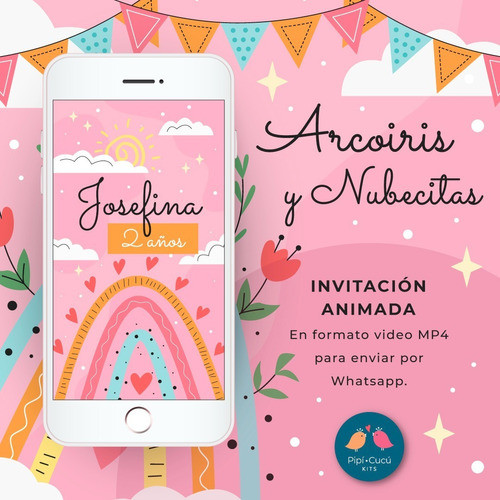 Video Invitación Animada - Arcoiris Y Nubecitas (con Foto) 0