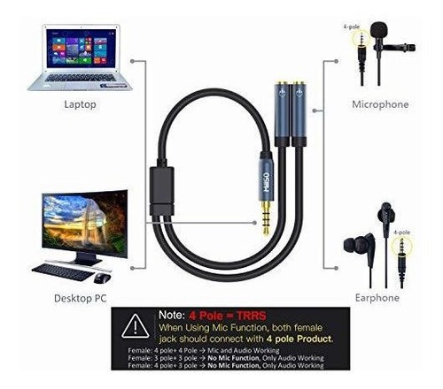 Cable Y De Audio Separador Mic Y Auriculares 3.5mm 1
