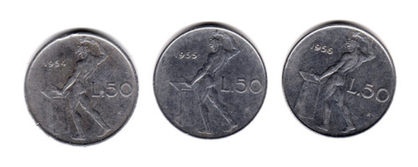 Lote Monedas Italia Republica 50 Liras 1954 A 1956 Km#95.1 0 Lote Monedas Italia Republica 50 Liras 1954 A 1956 Km#95.1 0