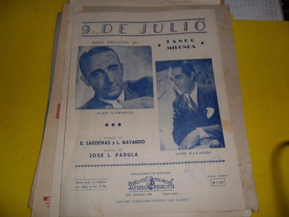 Antigua Partitura 9 De Julio D Arienzo Bayardo J L Padula 0