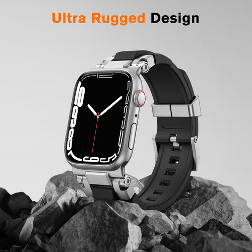 Malla Y Funda Para Iwatch S9/8/7/4/3 Silver/black 42/44/45mm 1