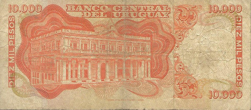 Billete Uruguay 10000 Pesos Resello N$ 10 Año 1989 B Palermo 1