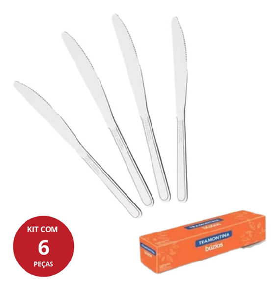 Kit 6 Unid. Faca Sobremesa Inox 3 Buzios Tramontina 1