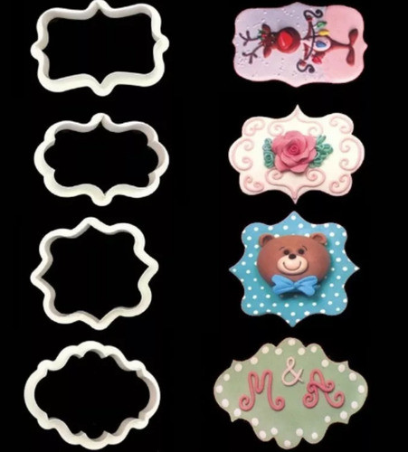 Set X4 Cortante Marco Cartel Vintage Galleta Fondant Deco 0