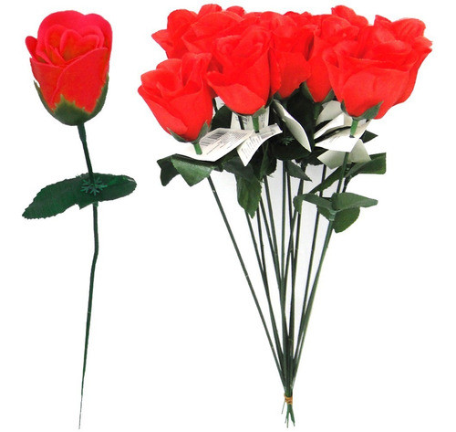 Kit 12 Flores Botão De Rosa Flor Artificial De 34,5 Cm 0