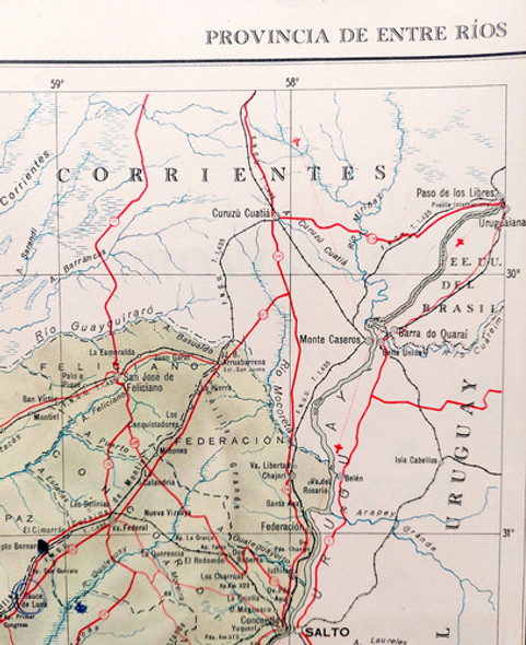 Mapa 1953 Provincia Entre Rios Ferrocarril Ruta Peron 0