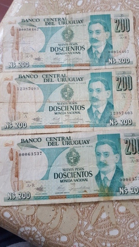 Billetes 3 De Uruguay 1986 De N$ 200 0