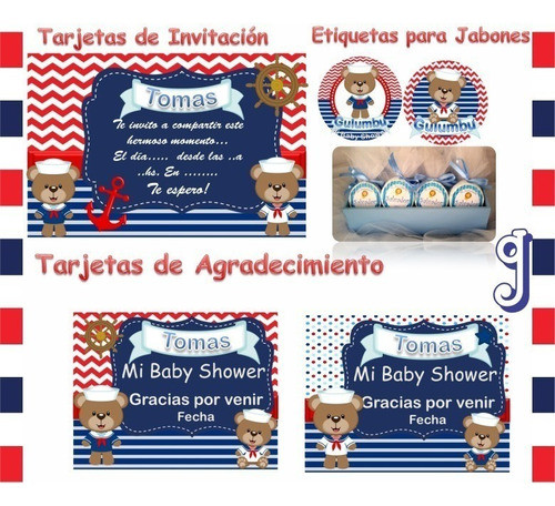 Kit Imprimible Ositos Marinero Nautico Candy Bar Editable 0