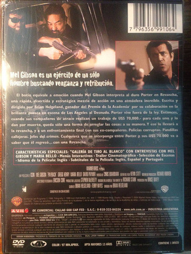 Dvd Revancha / Payback / Mel Gibson 1