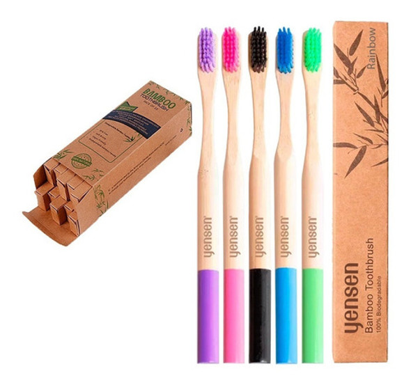 X10 Cepillos Dientes Bambú Biodegradable Adultos Apto Niños 1