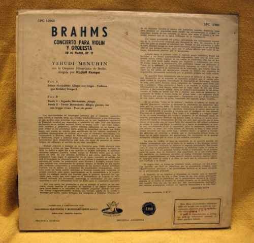 Brahms Concierto En Re Mayor Op.77 Vinilo Lp Discos Angel 1