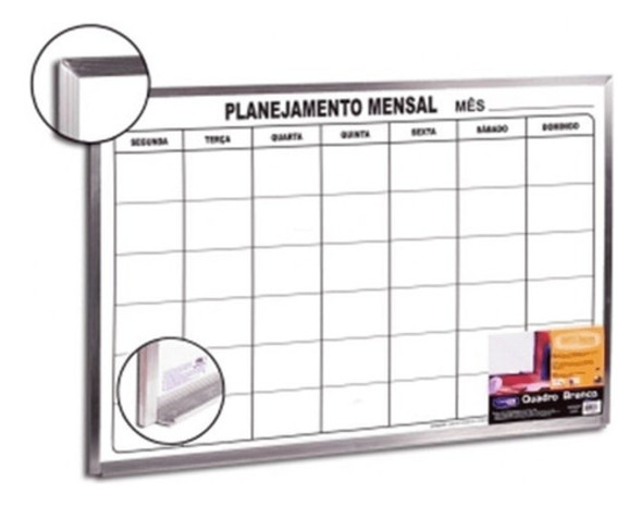 Quadro Branco Planejamento Mensal 90x60cm - Cortiarte 0 Quadro Branco Planejamento Mensal 90x60cm - Cortiarte 0